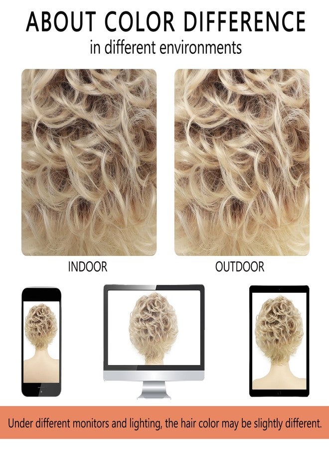 TISHINING Short Blonde Curly Wigs for White Women Layered Ombre Blonde Pixie Cut Wig with Bangs Natural Looking Synthetic Full Wigs for Daily Party - Image 4